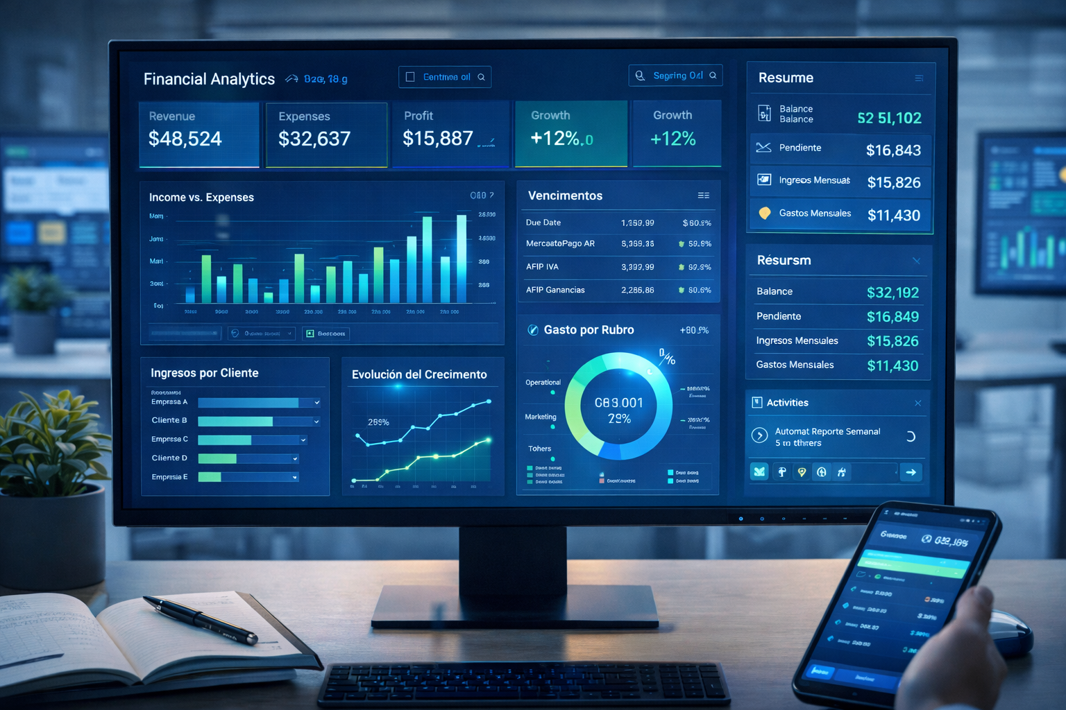 Dashboards con métricas y gráficos